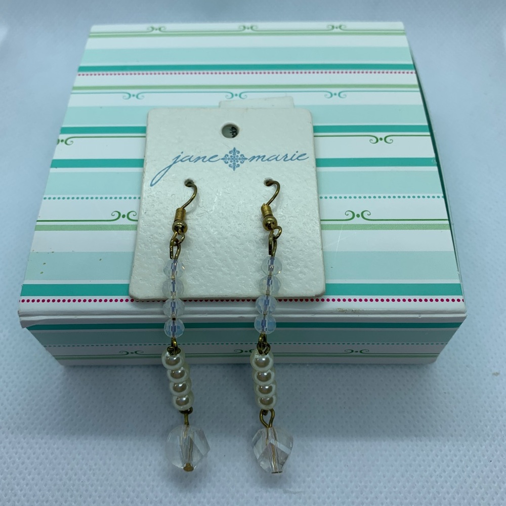 NEW Jane Marie gold crystal pearl dangle earrings - Picture 4 of 5
